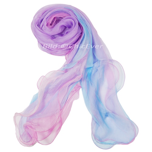 Seidenschal Chiffon Schal aus 100% Seide Tricolor Mehrfarbig lila rosa blau 25x185cm 4829